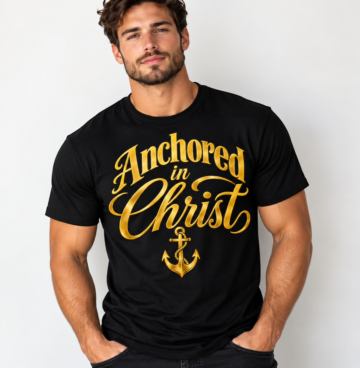 Anchored In Christ Christian Faith Unisex T Shirt With Anchor Cross