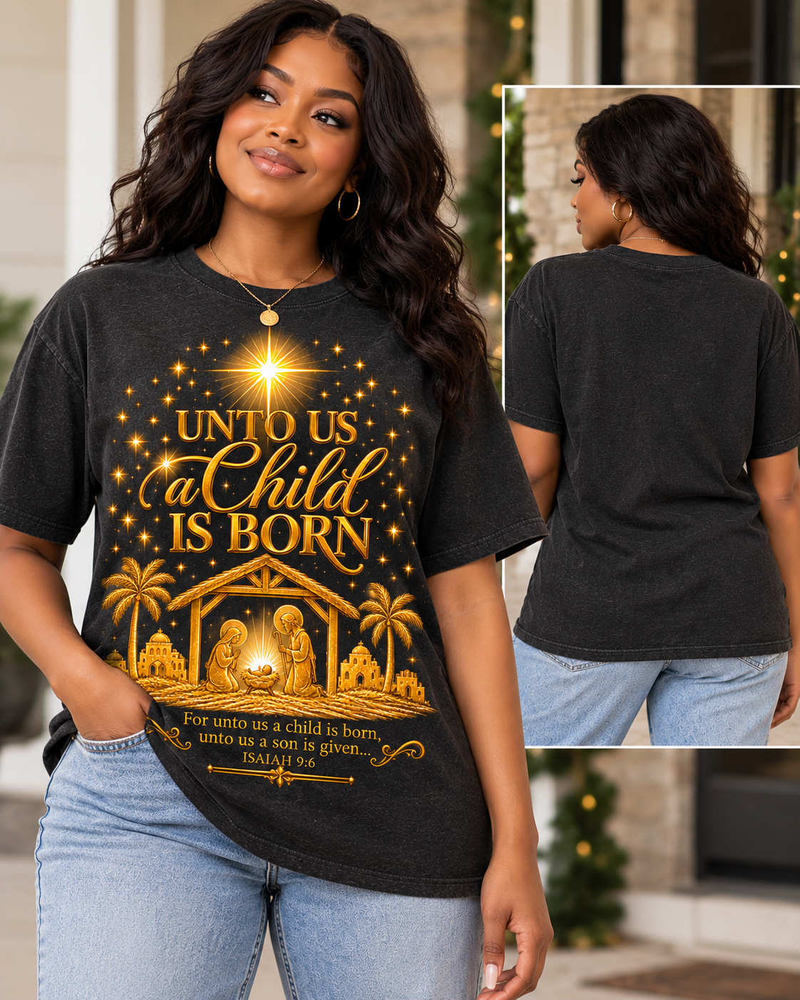 Unto Us A Child Is Born Christian Christmas Graphic Tee Isaiah 9:6